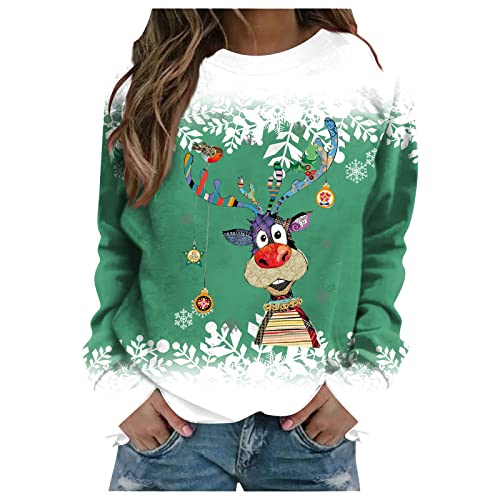 WJDSZBD Christmas Shirts 2023 Hot Cocoa Sweatshirt Women Snowman Snowflake Cute Prints Color Block Christmas Snowflake Print Long Sleeve Top Shirts