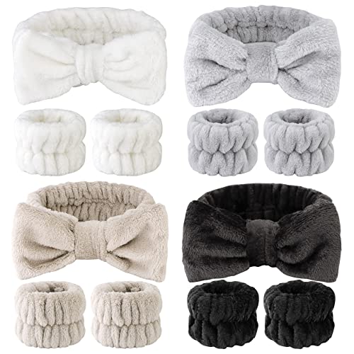 12PCS Spa Headband and Wrist Towel for Washing Face Set Cute Soft Microfiber Skincare Headband for Women Girls Elastic Bow SPA Headbands with Highly Absorbent Wristband for Washing Face Shower Make up