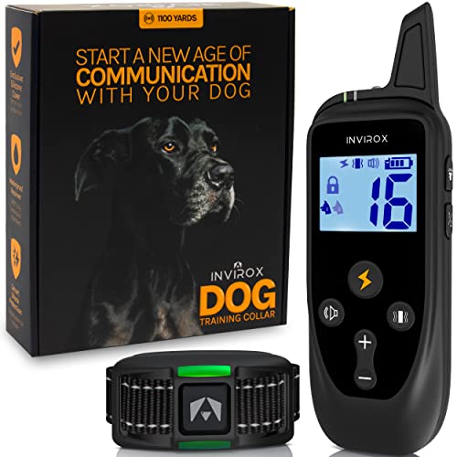 INVIROX Shock Collar for Large Dog [2024 Edition] 123 Levels Dog Shock Collar with Remote 1100yd Range Shock Collar for Medium Dogs 100% Waterproof Rechargeable Dog Training Collar with Remote