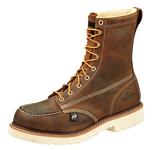 Thorogood American Heritage 8” Steel Toe Work Boots for Men - Full-Grain Leather with Moc Toe, Slip-Resistant Heel Outsole, and Comfort Insole; EH Rated, Trail Crazyhorse - 10.5 D(M) US