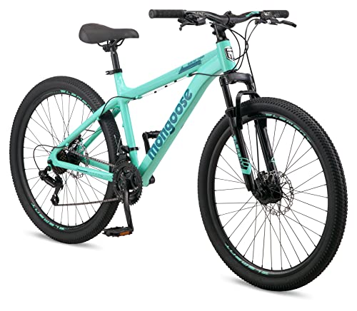 Mongoose Grafton Mens and Womens Mountain Bike, Hardtail, 21-Speed Drivetrain, 17-Inch Adult Aluminum Frame, 26-Inch Wheels, Teal