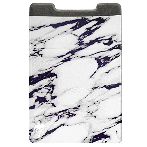 LIFESTYLE DESIGNS The StickyWallet – Premium Spandex Stick-on Phone Wallet Card Holder for any Case – Unique Double Pocket Design + Finger Strap (White Marble, 1 Pack)