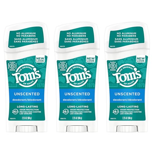 Tom's of Maine Long-Lasting Aluminum-Free Natural Deodorant for Women, Unscented, 2.25 oz. 3-Pack (Packaging May Vary)