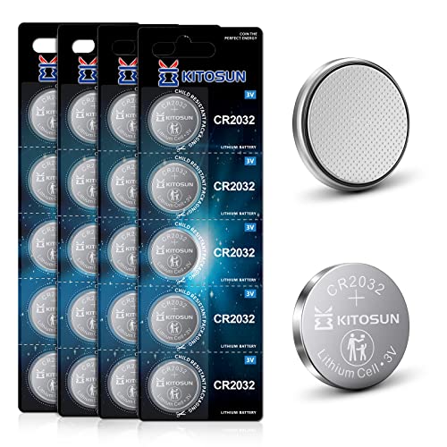 Kitosun CR2032 Batteries 3V Lithium Cell - Premium Coin Button Lithium Batteries for Car Key Fob Remote LED Light Candles Glucose Monitor Doorbell Accessories 3 Volt 2032 Battery Replacement (20 Pack)