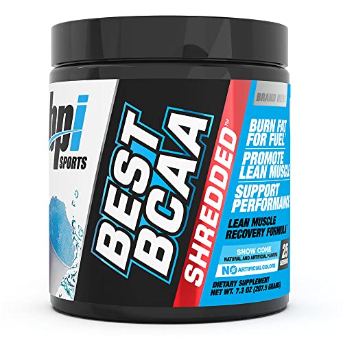 BPI Sports Best BCAA Shredded - Thermogenic Recovery Drink - Caffeine Free - BCAA Powder - Lean Muscle Building, Preworkout, Aminos & Hydration - Snow Cone - 25 Serving