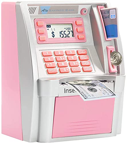 2023 Upgraded ATM Piggy Bank for Real Money for Kids Adults,Toy Money Bank with Card,Password,Coin Recognition,Bill Feeder,Balance Calculator,Electronic Money Safe Coin Box,Hot Gift for Boys Girls