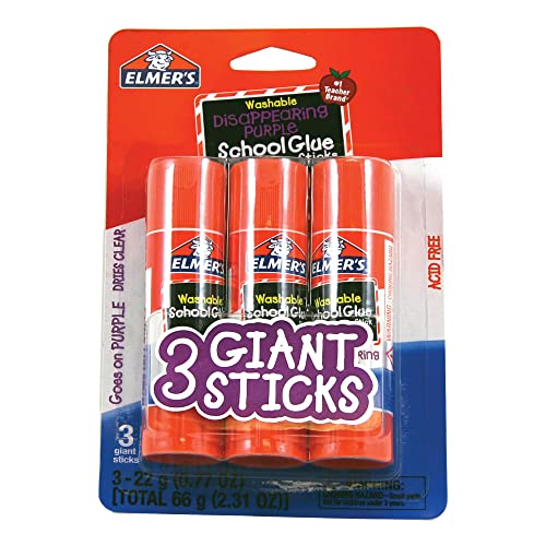 Elmer's Disappearing Purple School Glue Sticks, Washable, 22 Grams, 3 Count