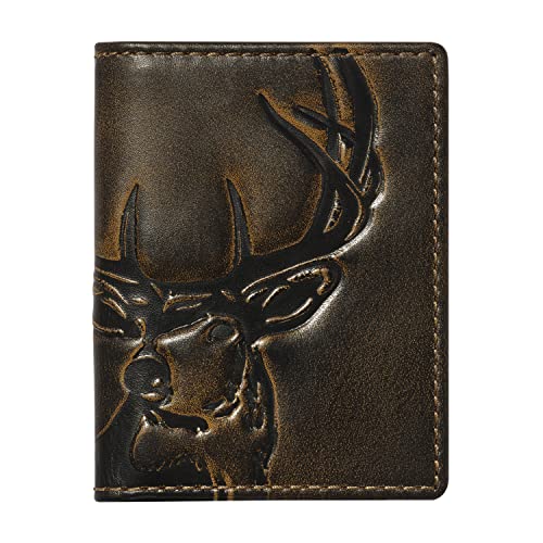 HoJ Co. DEER Slim Card Wallet | Minimalist Bifold Card Case | Premium Full Grain Leather | Burnished Finish Men's Wallet | Front Pocket Credit Card Holder