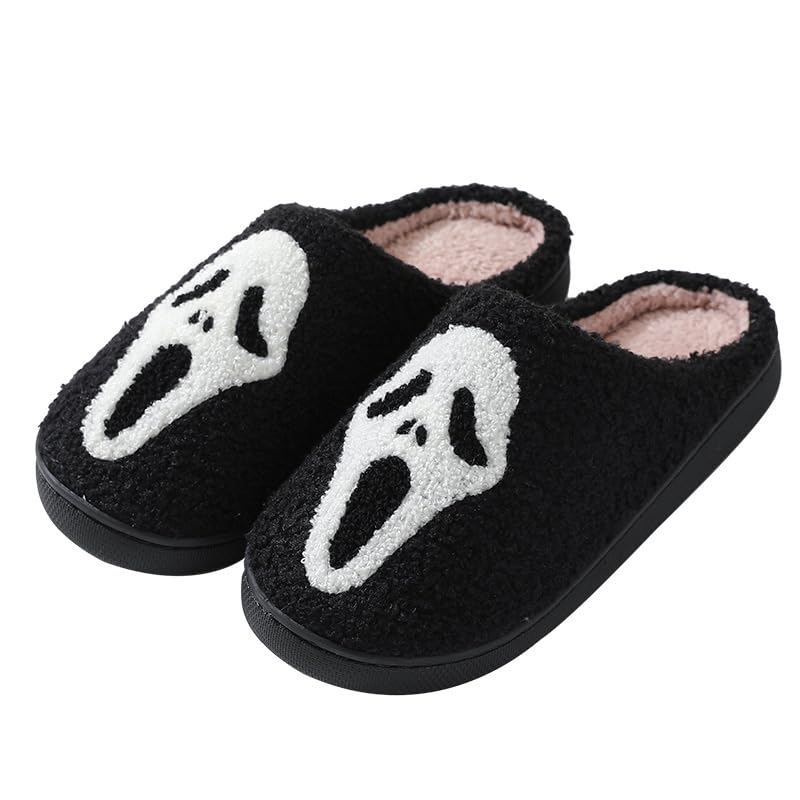 KZQTHH Halloween Skull Slippers Plush Warm Winter Cotton Slippers Couples Indoor Outdoor House Slippers