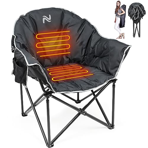 LILYPELLE Oversized Heated Camping Chair, Patio Lounge Chairs with 3 Heat Levels, Portable Folding Heated Chair Round Moon Saucer Folding Lawn Chair Outdoor Chair for Camping, Lounge Patio