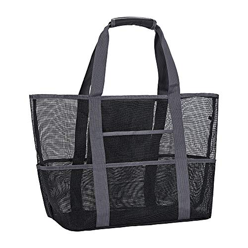 Clearworld Mesh Beach Bag,Toy Tote Bag with Waterproof Inside Pockets for iPad,Lightweight & Foldable Mesh Tote Bag for Beach, Picnic