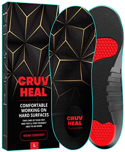 (New) Work Pro Comfort Insoles - Shock Absorption - Low Arch - Cushioning Anti Fatigue Shoe Insert Men Women - Non-Slip - Soft Comfortable Work Boot Insoles - Foot Pain Relief (L, Black)
