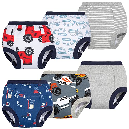 BIG ELEPHANT Baby Boys'and Girls 6 Pack Toddler Potty Training Pants 100% Cotton Waterproof Underpants