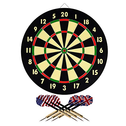 Paper Wound Dart Board – Indoor Hanging 20-Point Darts and Target Bullseye Game – Comes with Six 17g Brass Tipped Darts by Trademark Games