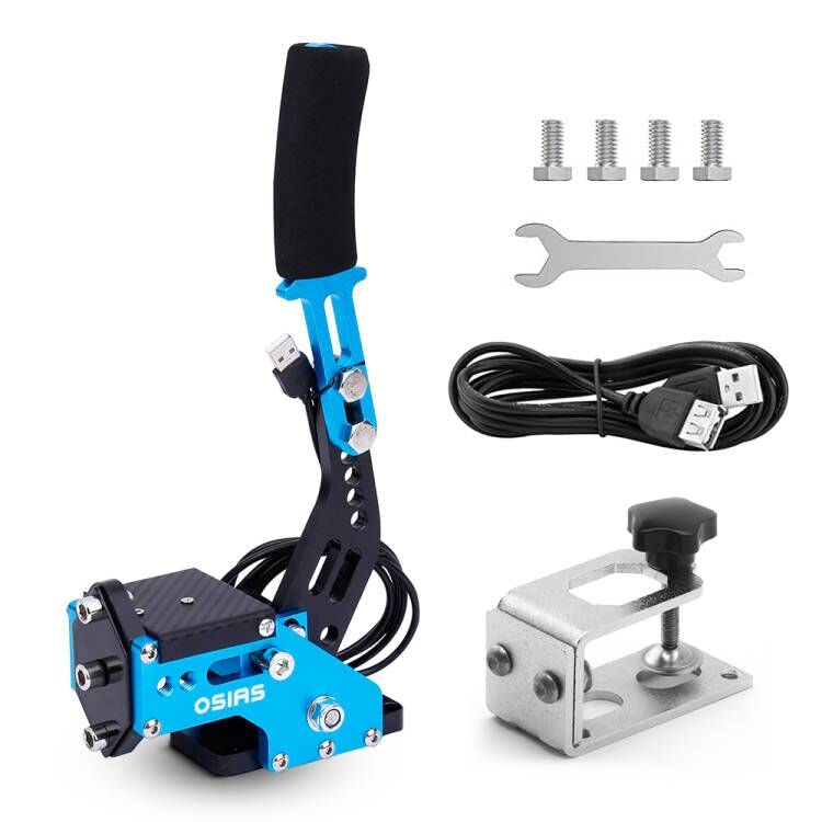 OSIAS USB handbrake,64Bit PC USB Handbrake SIM for Racing Games T500 G25/G27/G29 FANATECOSW Dirt Rally Simulation Performance handbrake (blue With Clamp)