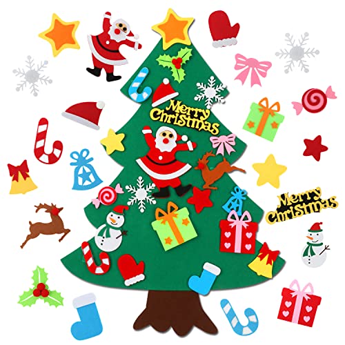 Felt Christmas Tree for Kids DIY Christmas Decorations 2.6ft Xmas Gifts Ideas Kids Party Supplies Home Door Hanging Decor 22 Pcs