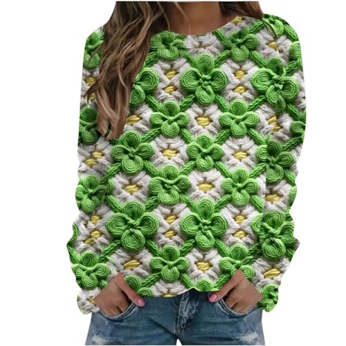 HGps8w St.Patrick's Day Womens Irish Shamrock Print Sweatshirt Long Sleeve Lucky Clover T-Shirts Pullover Crewneck Tops