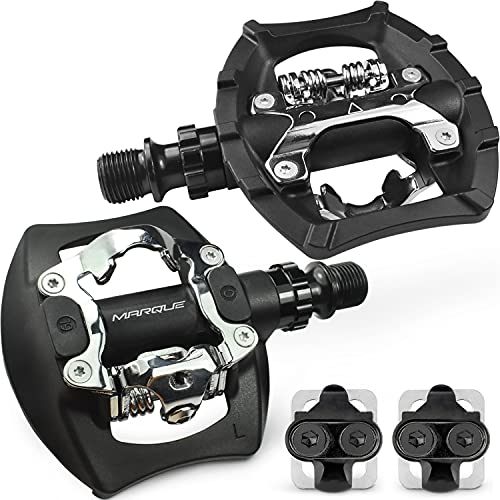 MARQUE SPD MTB Dual Pedals – Mountain Bike 9/16” Axle Pedals Compatible with Shimano SPD Cleats and Platform for Cycling with Regular Shoes, Great for Trekking Bicycles – SPD Cleats Included (Black)