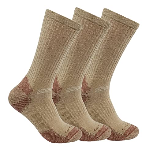 Carhartt Men's Midweight Cotton Blend Sock 3 Pack, Khaki, Large