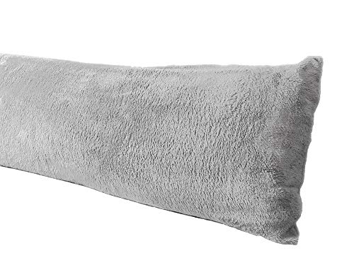 Extra Soft Body Pillow Cover, Sherpa/Microplush Material, 20x54 Inches, Zipper Closure (Gray)