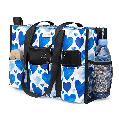 TOPDesign Utility Water Resistant Tote Bag with 13 Exterior & Interior Pockets, Top Zipper Closure & Thick Bottom Support, Perfect Gifts for Working Women, Teachers, Nurses, Accountants (Love)