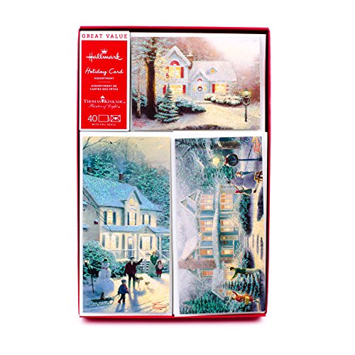 Hallmark Thomas Kinkade Boxed Christmas Cards Assortment, Snowy Houses (40 Cards with Envelopes and Foil Seals) (1XPX1761)