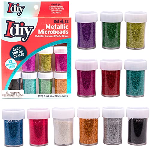 iDIY Metallic Microbeads -Multi Color Set of 12 Colors-(Presorted 20 g Each)-Mini Decoration Supplies 3D Ball Pixie Beads, For Resin, Scrapbooking, Cards, School Project, Arts Crafts Gift, Summer Camp