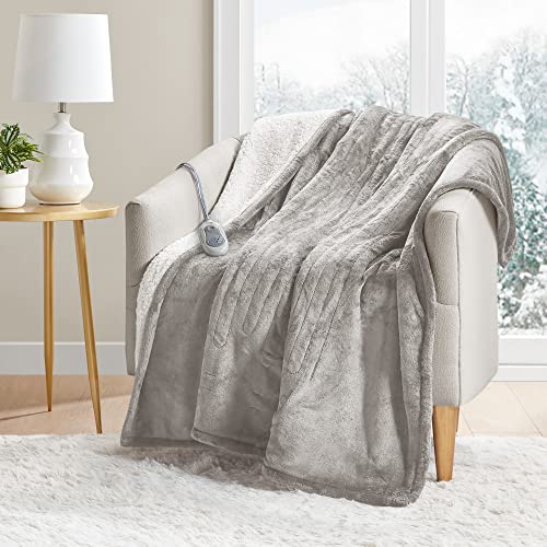 MP2 Heated Blanket Electric Throw, Plush Sherpa Small Throws for Lap w/ 3 Heating Levels & 2 Hours Auto Shut Off for Adults, UL Certified, Machine Washable - 50'x 60', Frost Grey