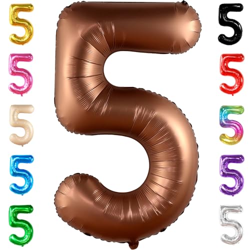 KatchOn, Coffee Brown Number 5 Balloon - Huge, 40 Inch | Number 5 Brown Ballon for 5th Birthday Decorations Brown | Safari Brown 5 Balloon, 5 Coffee Brown Balloons for 5th Birthday Decorations Girl