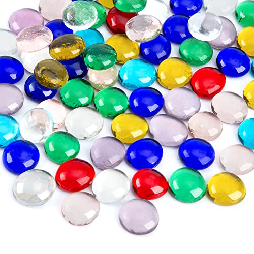 FUTUREPLUSX 500PCS Flat Glass Marbles,Assorted Colors 5Lb Flat Gems Aquarium Pebbles VaseFiller Beads Table Scatter Decor, Red, Green, Blue, Yellow, Transparent