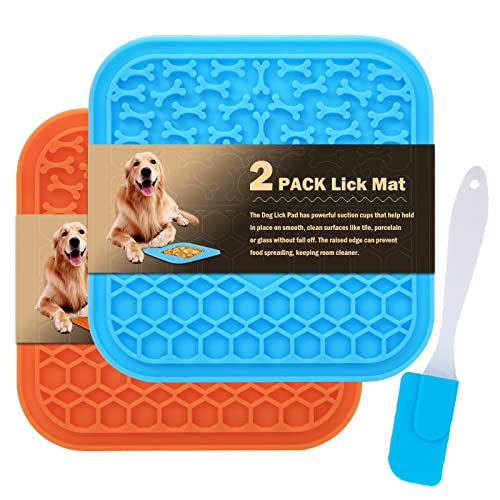 Lick Mat for Dogs Slow Feeder Licking Mat Anxiety Relief Lick Pad with Suction Cups for Peanut Butter Food Treats Yogurt, Pets Bathing Grooming Training Calming Mat - 2 Pack