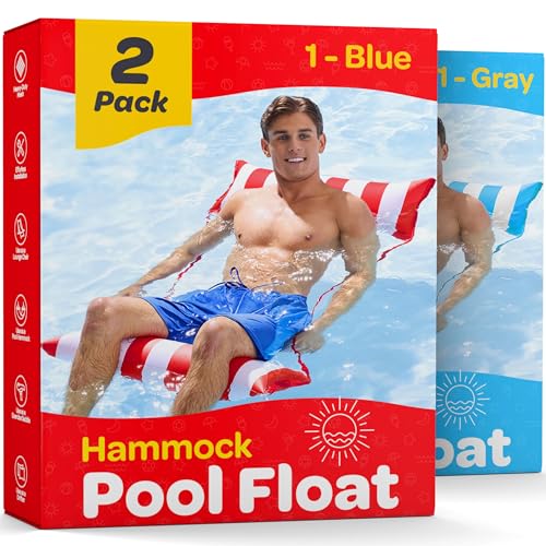 Pool Floats for Adults [2 Pack] Multi-Purpose Hammock Pool Float: Saddle, Lounge Chair, Hammock, Drifter - Water Hammock for Adults in Swimming Pools -Blue/Red Fun Colors Pool Float Lounger(44' X 26')