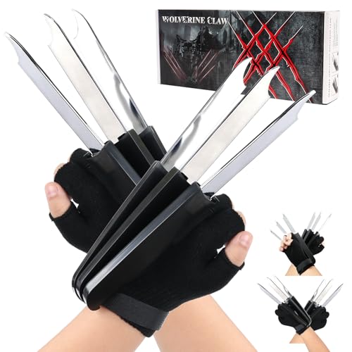 2 PCS Wolverine Claws Halloween Articulated Fingers, Wolf Claws with Retractable Function, 3D Cosplay Wolf Claws for Kids Adult with Gloves, Halloween Costume Party Props Fits Most Finger Sizes