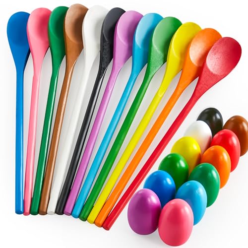 JOYIN 24 PCS Easter Egg and Spoon Race Game Set, 12 Players Carnival Game for Kids & Family Activity Holiday Outdoor Yard Easter Egg Hunt Birthday Party Lawn