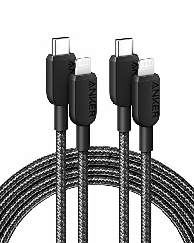 Anker Cable [2pack 6ft Braided], 310 USB C to Lightning cable, MFi Certified Charging Cord, for iPhone 14/14Plus/14Pro Max/13/13 Pro (USB 2.0, Black)