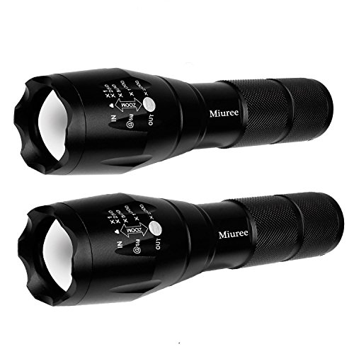 2 Pack LED Tactical Flashlight Water Resistant Military Grade 2000 Lumens 5 Modes Zoom Function Ultra Bright Torch