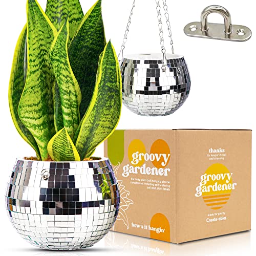 Groovy Gardener Hanging Disco Ball Planter - Disco Ball Vase Disco Ball Plant Hanger Indoor - Disco Planter Hanging Plant Pot Disco Ball Hanging Planter Disco Ball Plant Holder - Disco Ball Decor