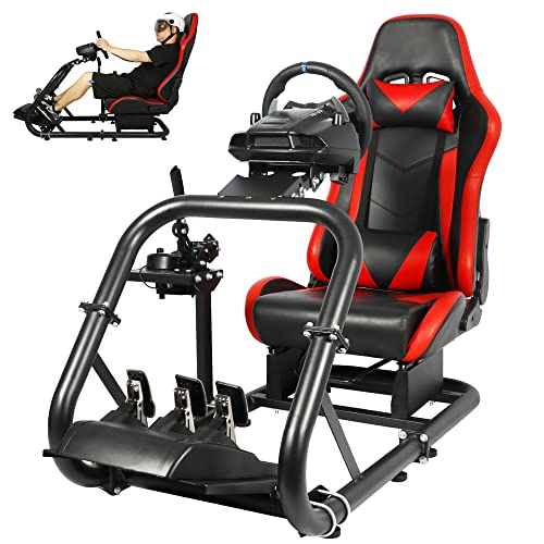 Dardoo Racing Simulator Cockpit with Red Seat Compatible with all Logitech G27 G29 G920&G923 Thrustmaster T300RS TX Fanatec PC PS4 Xbox, Gaming Frame Not Included Shifter, Steering Wheel, Pedals