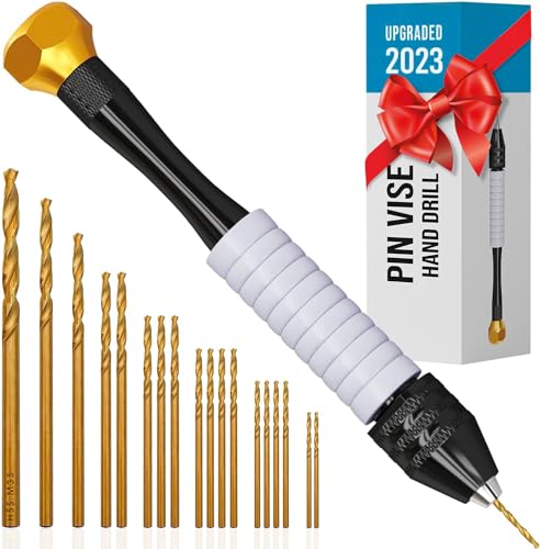 Pin Vise Small Hand Drill for Jewelry Making - Craft911 Manual Craft Drill Sharp HSS Micro Mini Twist Drill Bits Set for Resin, Rotary Tools for Wood, Jewelry, Plastic, Miniature - Golden