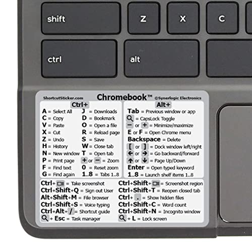 Synerlogic Chrome OS Reference Keyboard Shortcut Sticker - No-Residue Laminated Vinyl for Any Brand Chromebook Laptop Running Chrome OS (White)