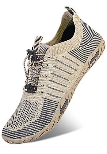WateLves Water Shoes Mens Womens Beach Swim Shoes Barefoot Athletic Quick-Dry Aqua Socks for Surfing Diving Kayaking Exercise (Hollow/Beige, 36)