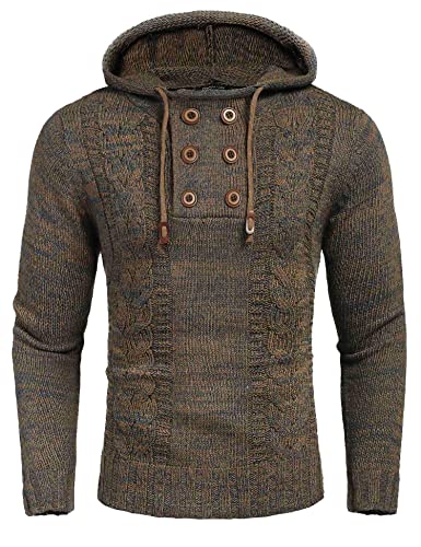 COOFANDY Men's Cotton Pullover Hoodies High Neck Sweater Halloween Christmas Brown