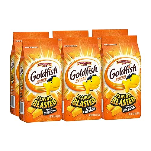 Goldfish Flavor Blasted Xtra Cheddar Cheese Crackers, Baked Snack Crackers, 6.6 oz Bag (Pack of 6)