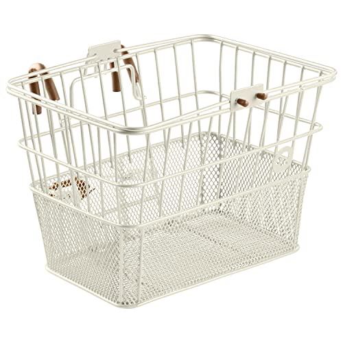 Retrospec Apollo Detachable Front Bike Basket Steel Half-Mesh with Integrated Detachable Hooks and Built-in Handle, Easy Assembly and Portability for Bicycles, Eggshell