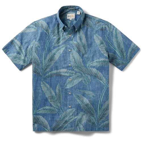 Reyn Spooner Men's Garden View Button Front Tropical Leaves Hawaiian Aloha Shirt, Captain's Blue, XL