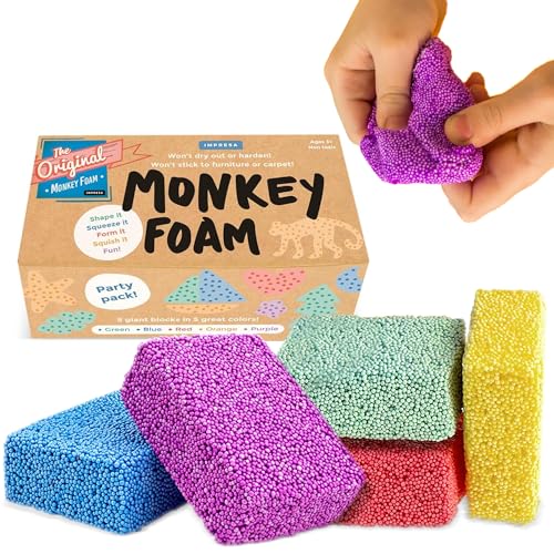 IMPRESA Monkey Foam from The Original Monkey Noodle 5 Giant Blocks - Squishy Sensory Toys for Kids with Unique Needs Fosters Creativity, Focus, & Fun - Great for Classrooms, Home, & Playtime Ages 3+