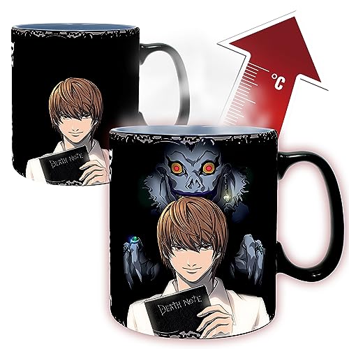 ABYSTYLE Death Note Kira & L Heat Change Ceramic Color Changing Coffee Tea Mug 16 Oz. Features L, Light & Ryuk Anime Manga Drinkware Home Essential Gift