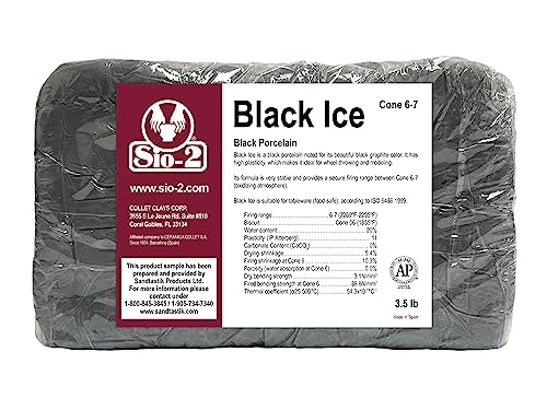SIO-2 Black Ice Black Porcelain Pottery Clay, 3.5 lb (1.59 kg) | Kiln-Fired Clay for Wheel-Throwing, Handbuilding & Modelling - Ready-to-Use