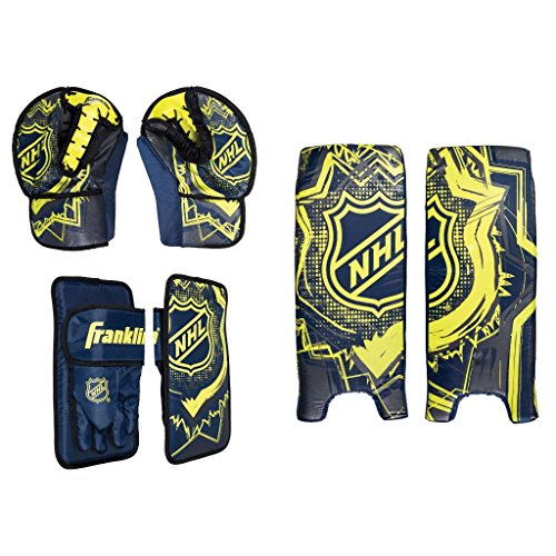 Franklin Sports Kids Street Hockey Goalie Pads Set - Youth Mini + Street Hockey Goalie Gear - Junior Blocker, Glove + Pads - Adjustable Kids Street Hockey Equipment - Youth Medium,Black/Optic Yellow