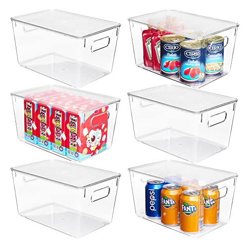 Vtopmart 6 Pack Clear Stackable Storage Bins with Lids, Large Plastic Containers with Handle for Pantry Organizer and Storage,Perfect for Kitchen,Fridge,Cabinet, Closet,Bathroom Organization